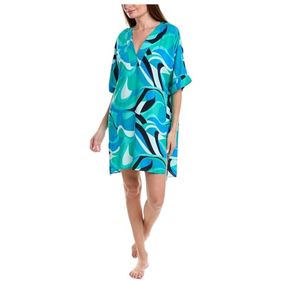 Natori Murano Blue and Green Ocean Teal Patterned Swim Cover Large - Picture 1 of 13